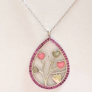Drop necklace 925 silver tree of life enamel pink cz
